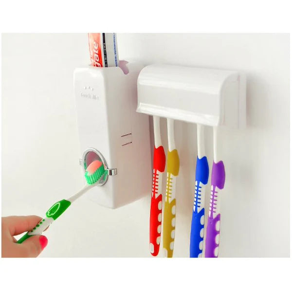 Automatic Toothpaste Dispenser & Toothbrush Holder Set β Hands-Free Toothpaste Squeezer